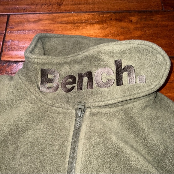 Olive Green Bench Fleece Zip Up Wrap Neck Sweater - Picture 2 of 3